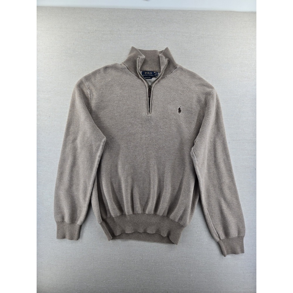 Polo Ralph Lauren Mens Beige Pima Cotton Quarter Zip Sweater XL Textured Knit